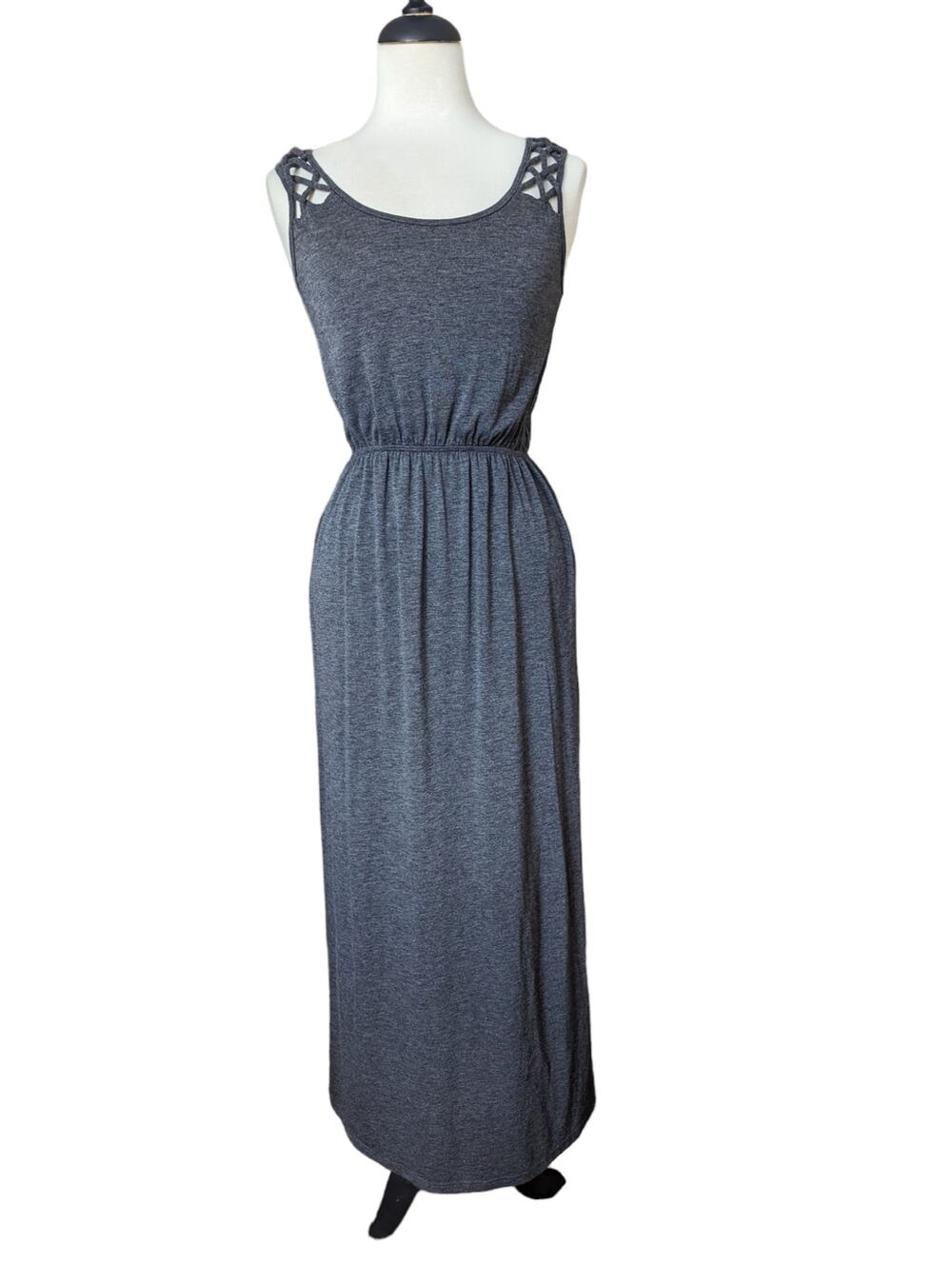 Gray Empire Waist Tank Top T-shirt Dress Braided Shoulder Details Small